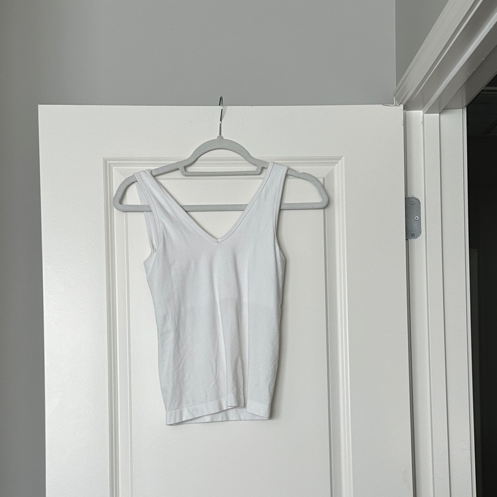White Sleeveless V-Neck Top